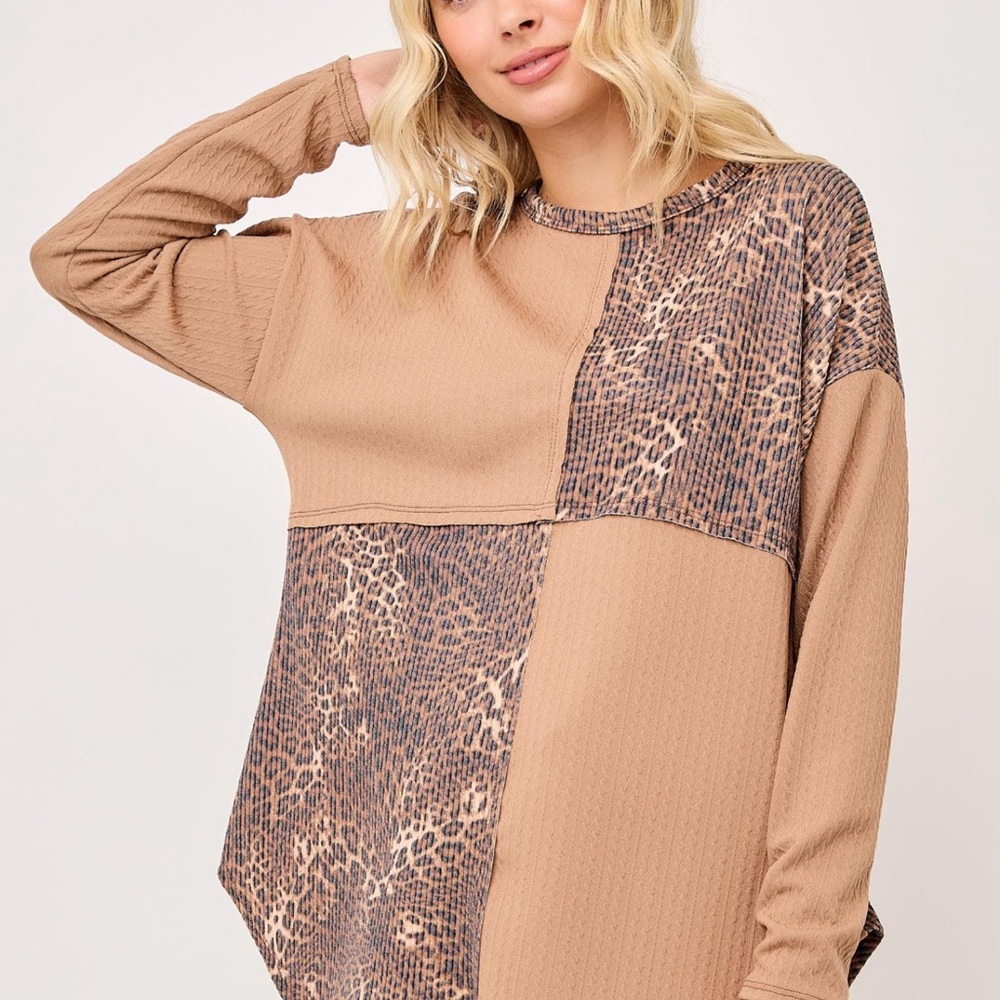Stylish Leopard Patchwork Tan shirt